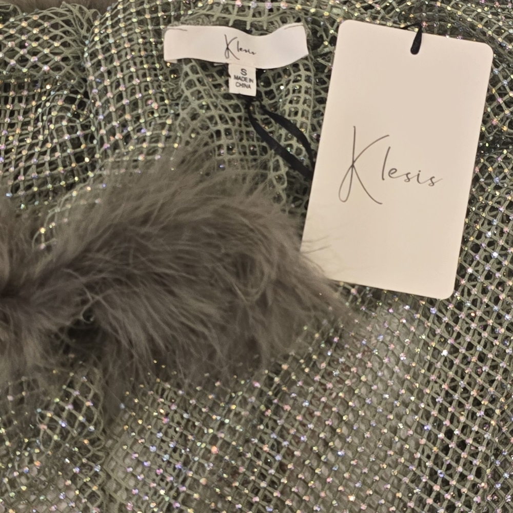 Sheer Mesh Long Sleeve Top with Fur Cuffs - Picture 4 of 7